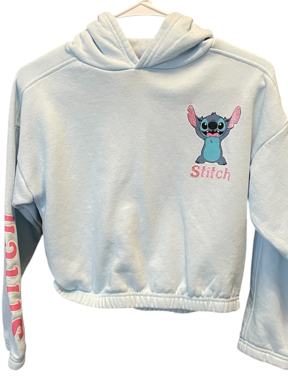 Stitch Graphic Light Blue Cropped Hoodie
